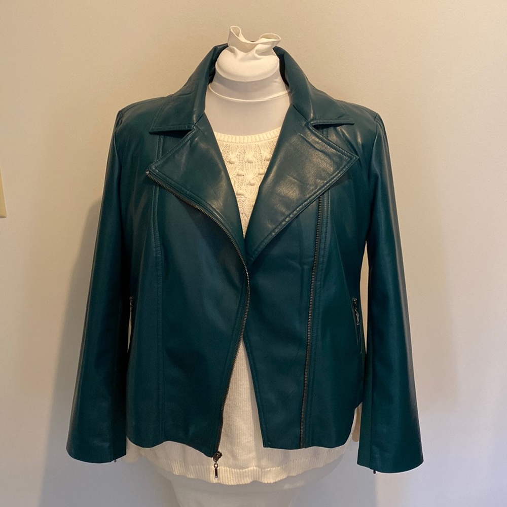 Chico’s Teal Faux Leather Moto Jacket NWT Size 2